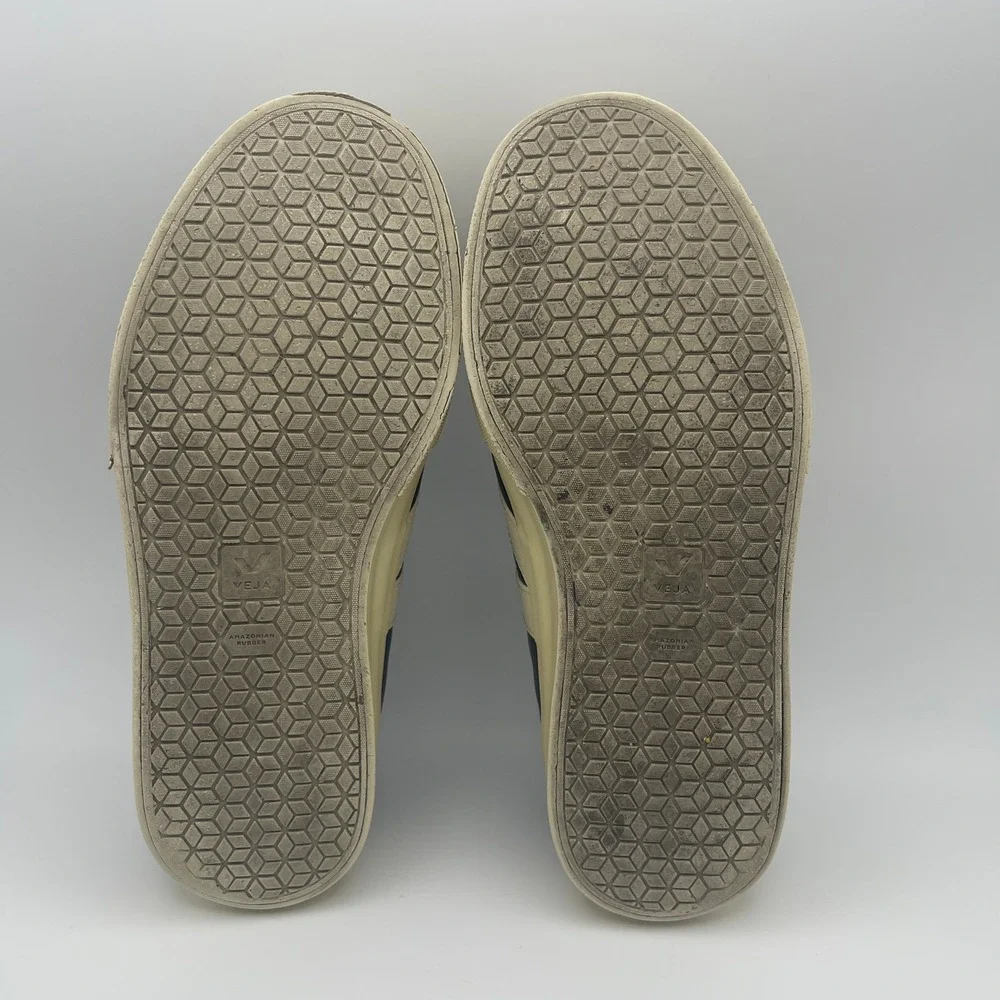 Veja Women 9 Black Leather Campo Sneakers Cream Logo Low Top